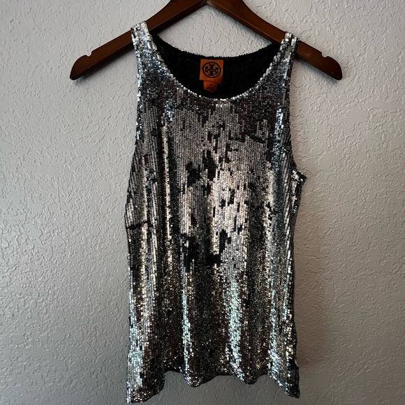 Tory Burch Silver Sequence Mesh Top - Picture 1 of 3